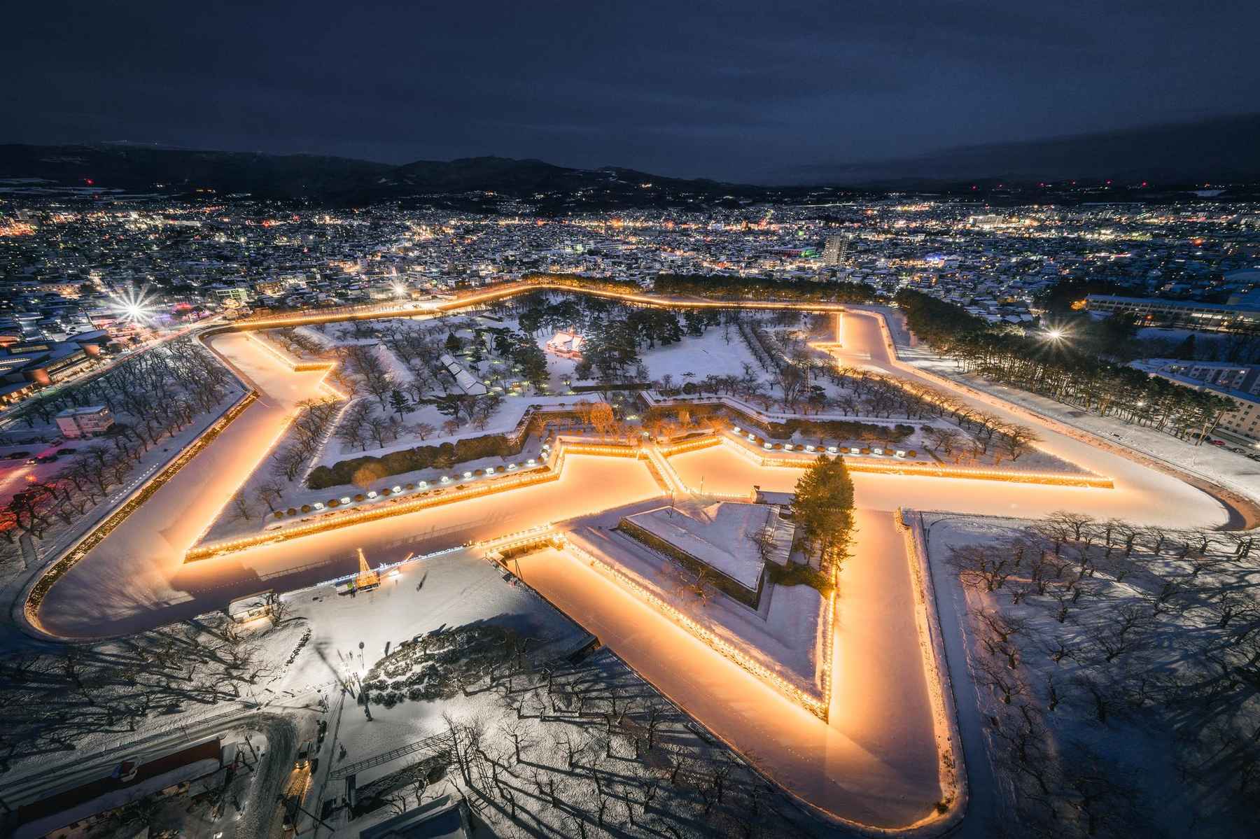 五稜郭 俯瞰 (冬夜ライトアップ)の写真